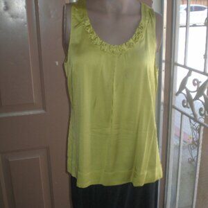 Women's Halogen Olive Green Silk Sleeveless Blouse with Side Zip Size Medium
